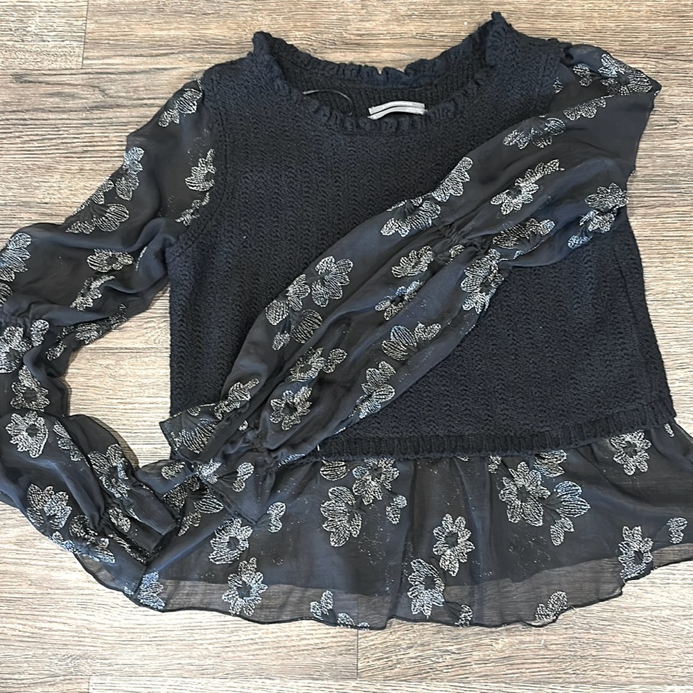 Anthropologie layered sweater over sheer floral top